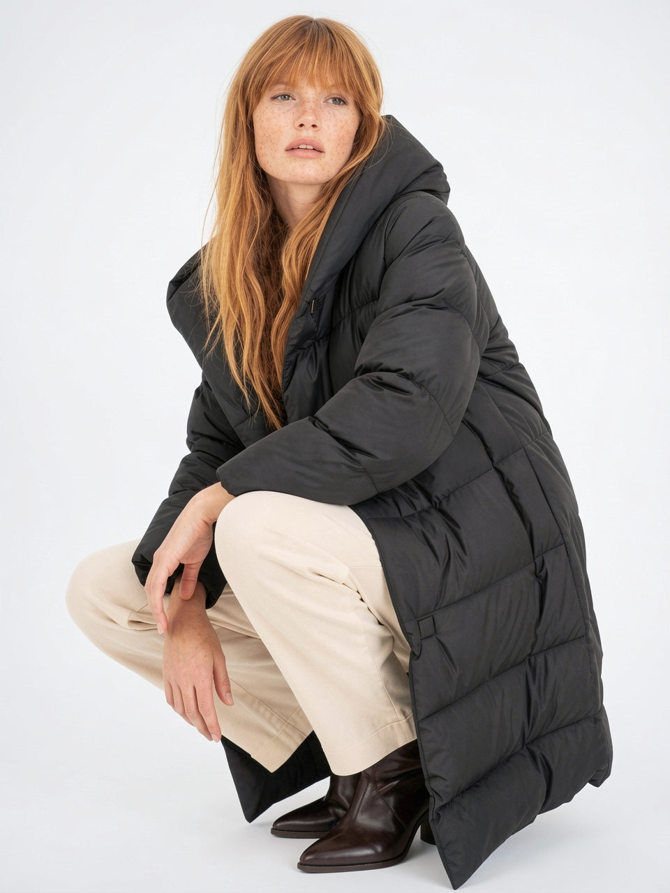 Parka Longue en Duvet Femme Capuche Hiver - Noir S