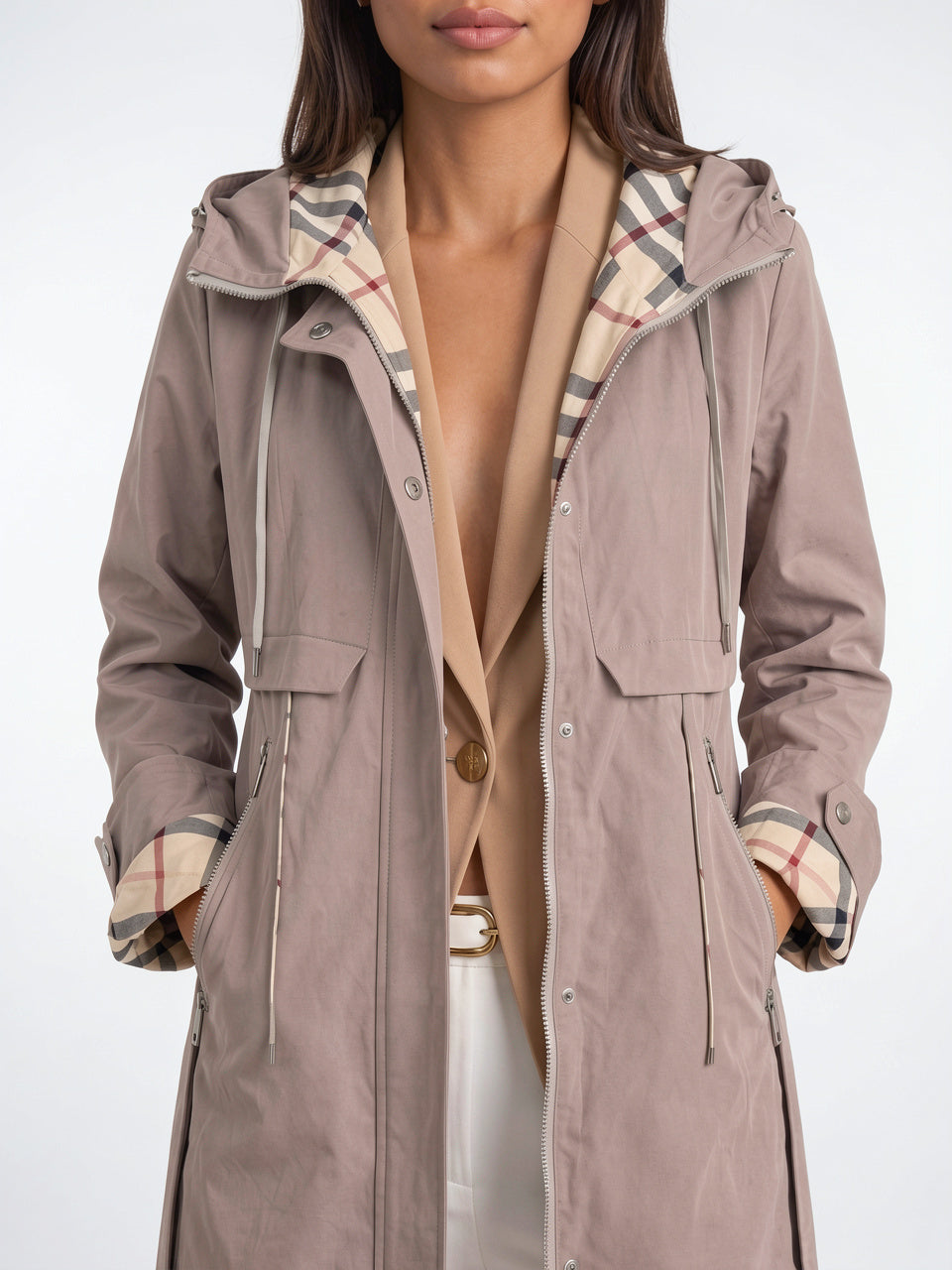 Parka Longue Imperméable Capuche Femme Trench Zippée Léger - 4