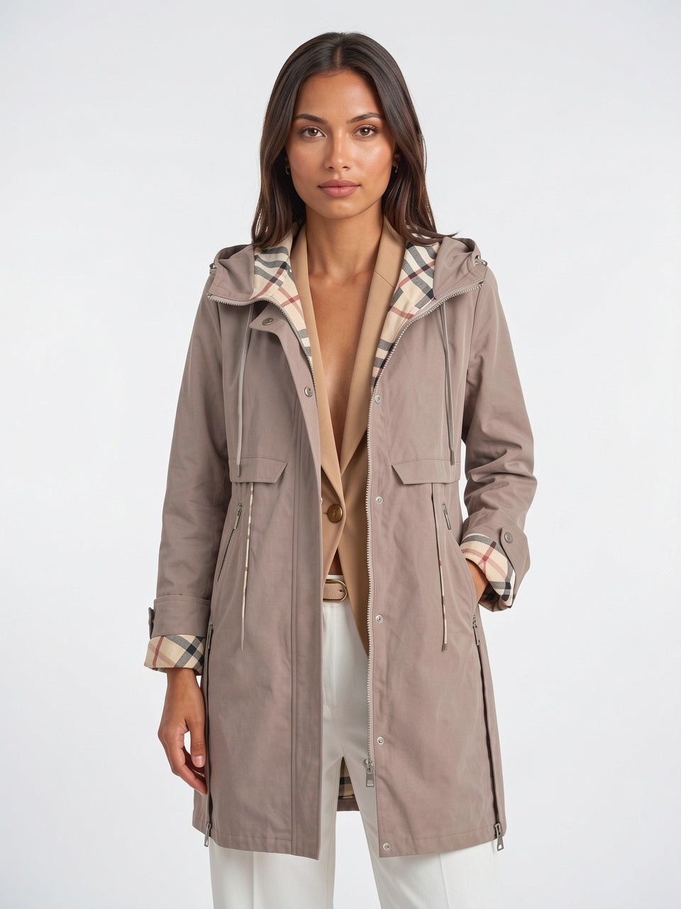 Parka Longue Imperméable Capuche Femme Trench Zippée Léger - 5