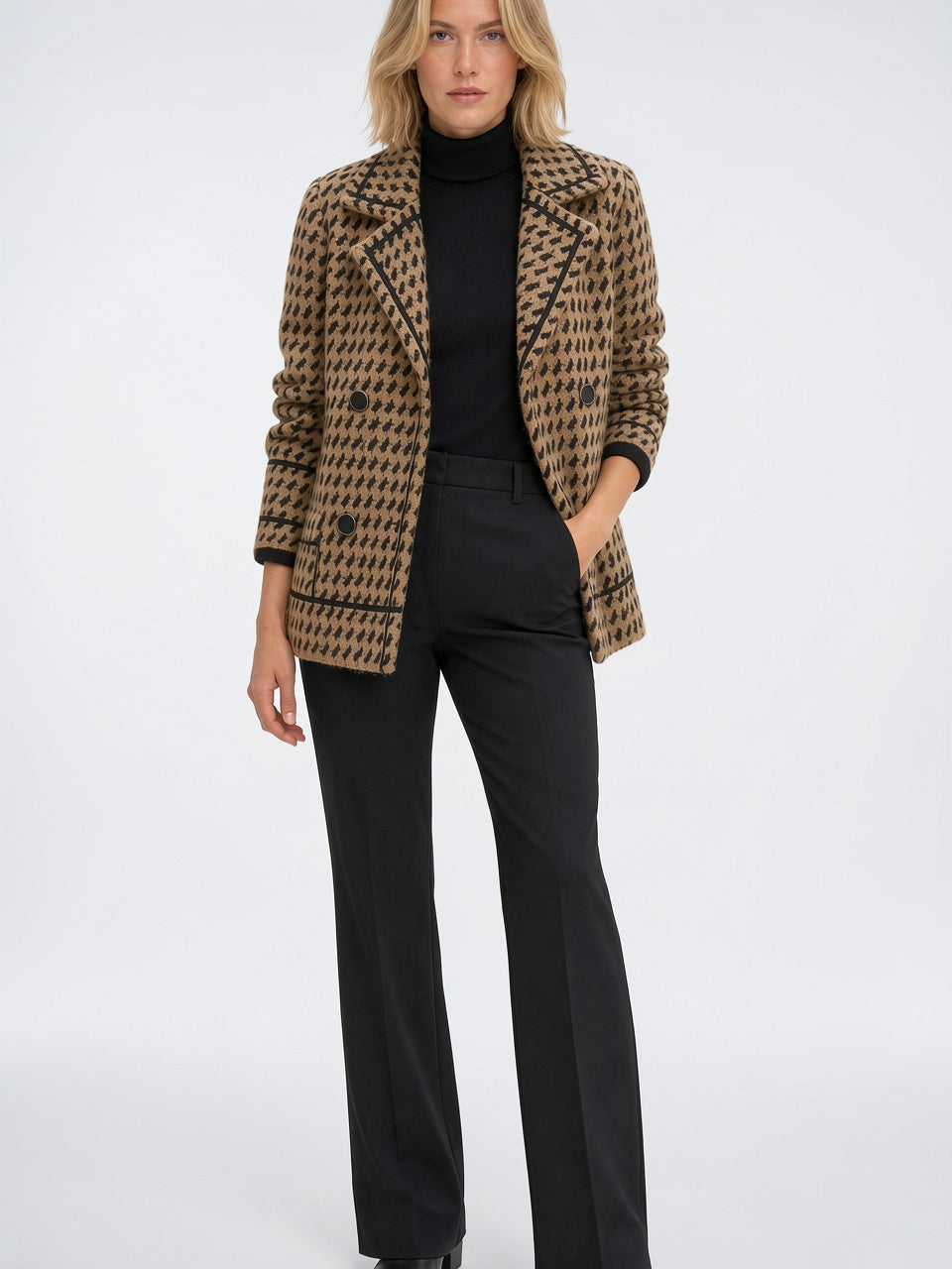 Pied-de-poule Veste Tricot Femme Double Boutonnage - 6