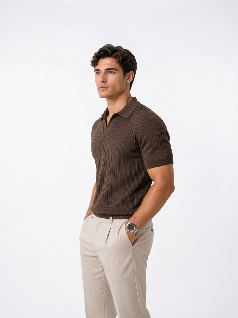 Polo Tricot Côtelé Homme Léger Coupe Respirante Été - 2