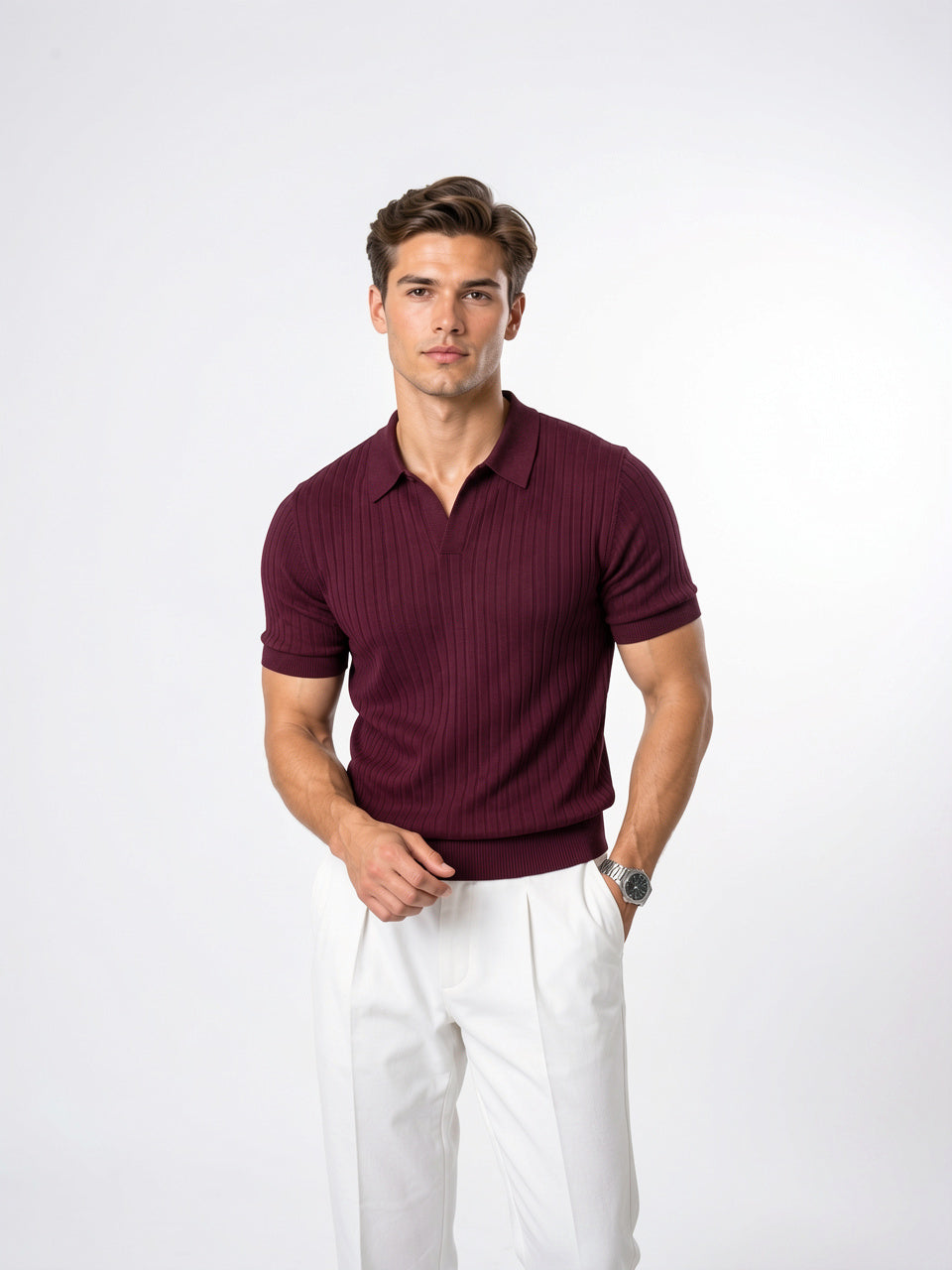 Polo Tricot Côtelé Homme Léger Coupe Respirante Été - Rouge S
