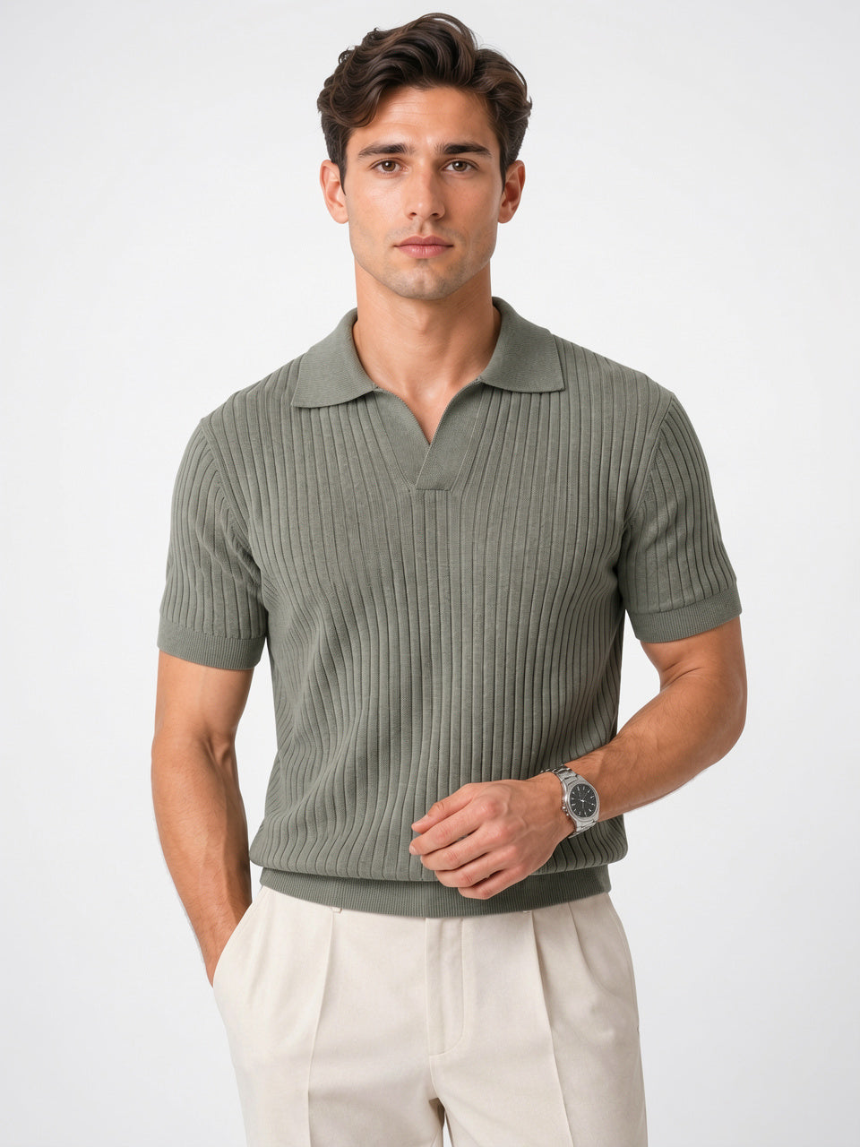 Polo Tricot Côtelé Homme Léger Coupe Respirante Été - Vert S