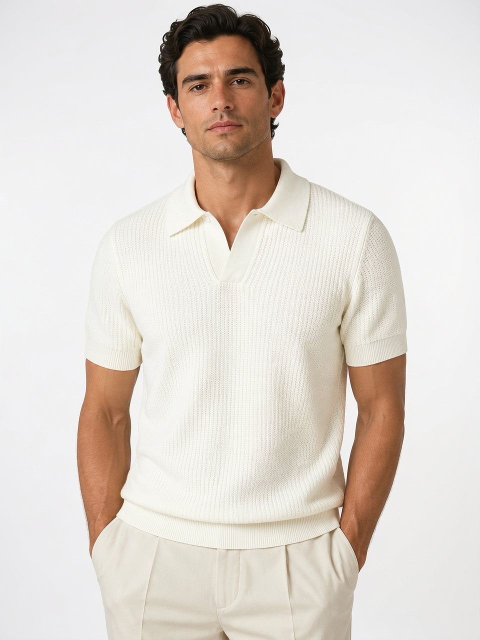 Polo Tricoté Homme Maille Léger Respirant Ajusté Décontracté - Blanc M