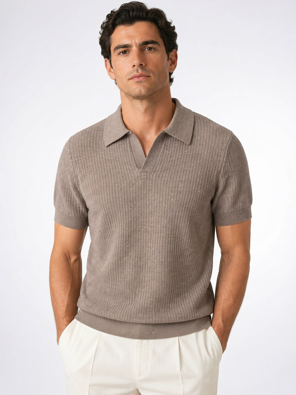 Polo Tricoté Homme Maille Léger Respirant Ajusté Décontracté - Marron M