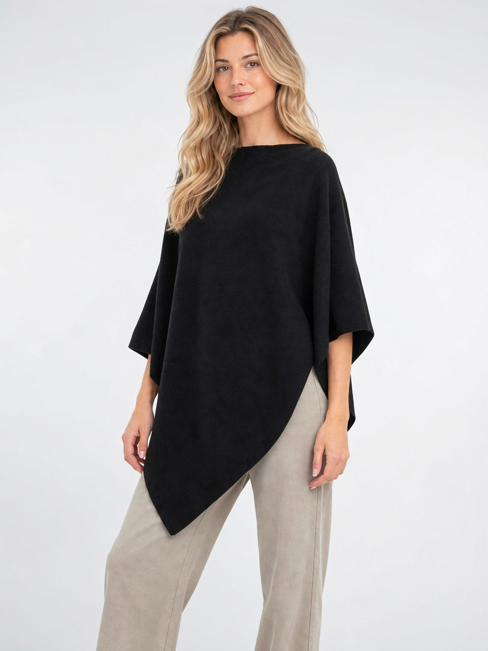 Poncho Tricot Femme Col Bateau Ourlet Asymétrique Large - 11
