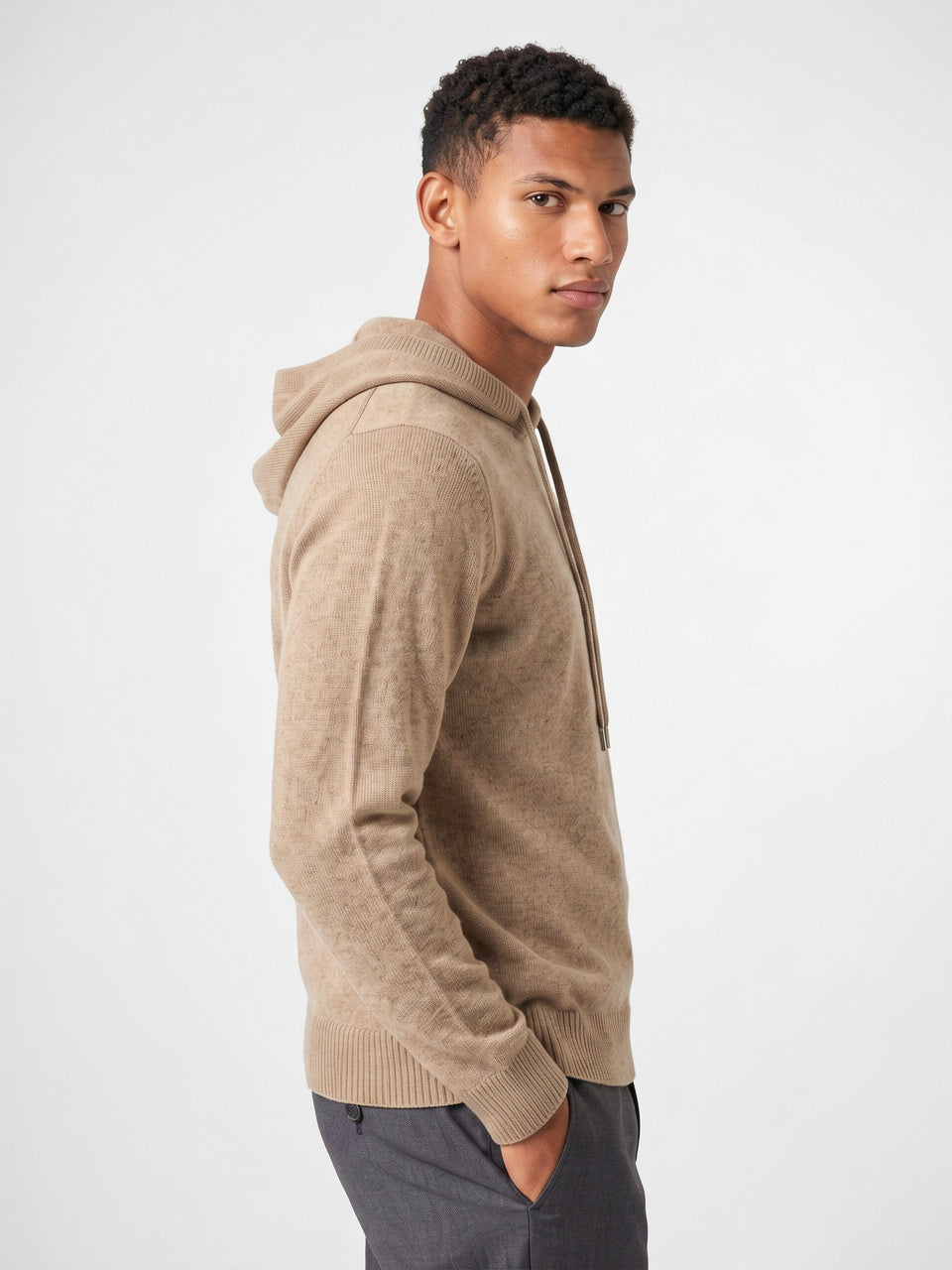 Pull à Capuche en Maille Homme Sweat Cordon - 2