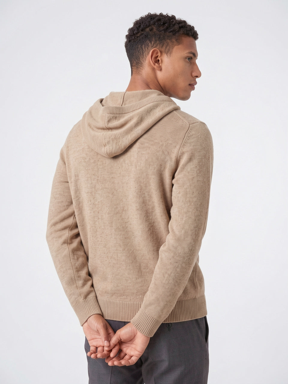Pull à Capuche en Maille Homme Sweat Cordon - 3