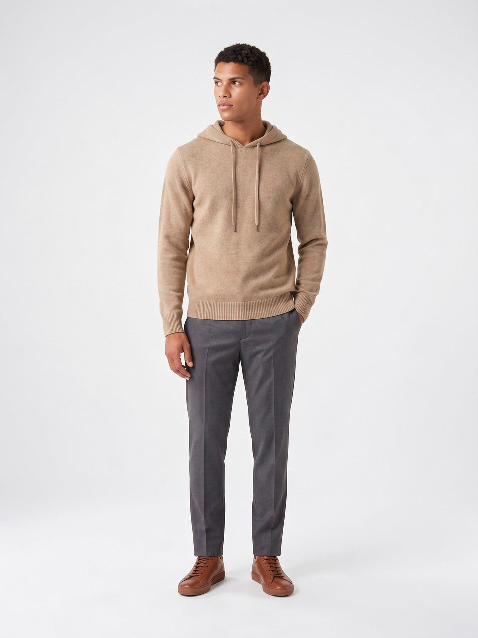 Pull à Capuche en Maille Homme Sweat Cordon - 4