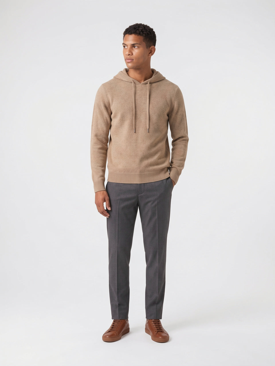 Pull à Capuche en Maille Homme Sweat Cordon - 7