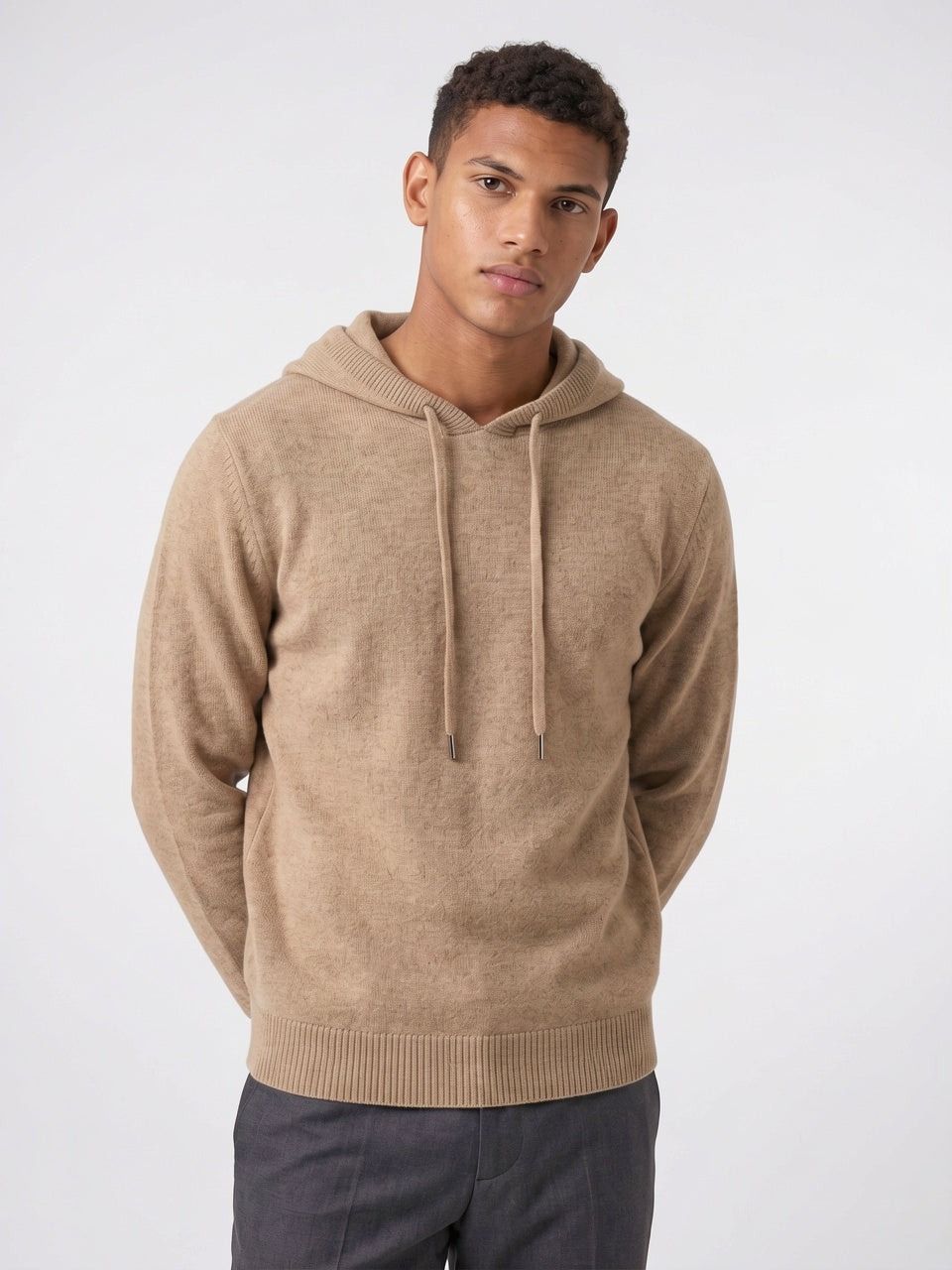 Pull à Capuche en Maille Homme Sweat Cordon - Beige S