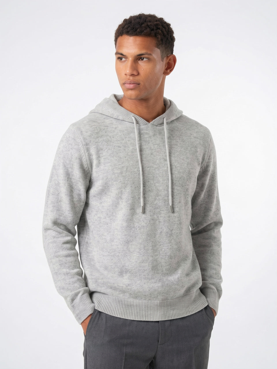 Pull à Capuche en Maille Homme Sweat Cordon - Gris S