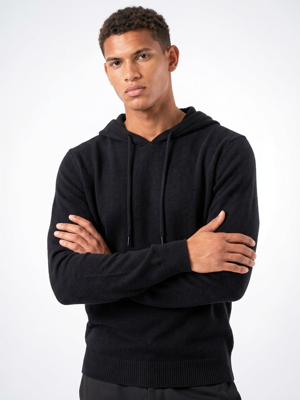 Pull à Capuche en Maille Homme Sweat Cordon - Noir S
