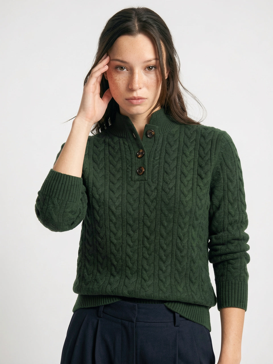 Pull Cachemire Boutonné Col Montant Femme Torsadé - 18