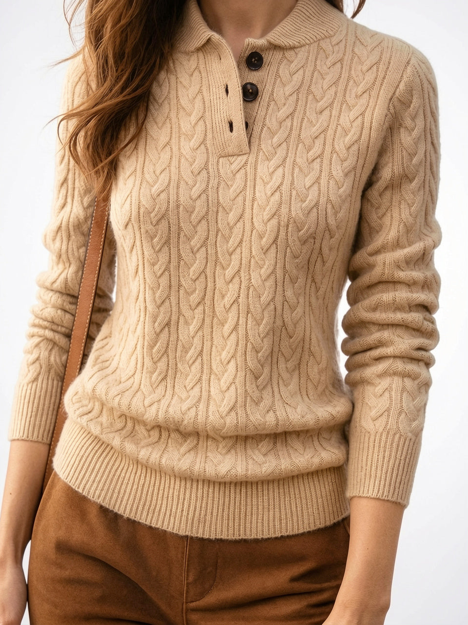 Pull Cachemire Boutonné Col Montant Femme Torsadé - 27