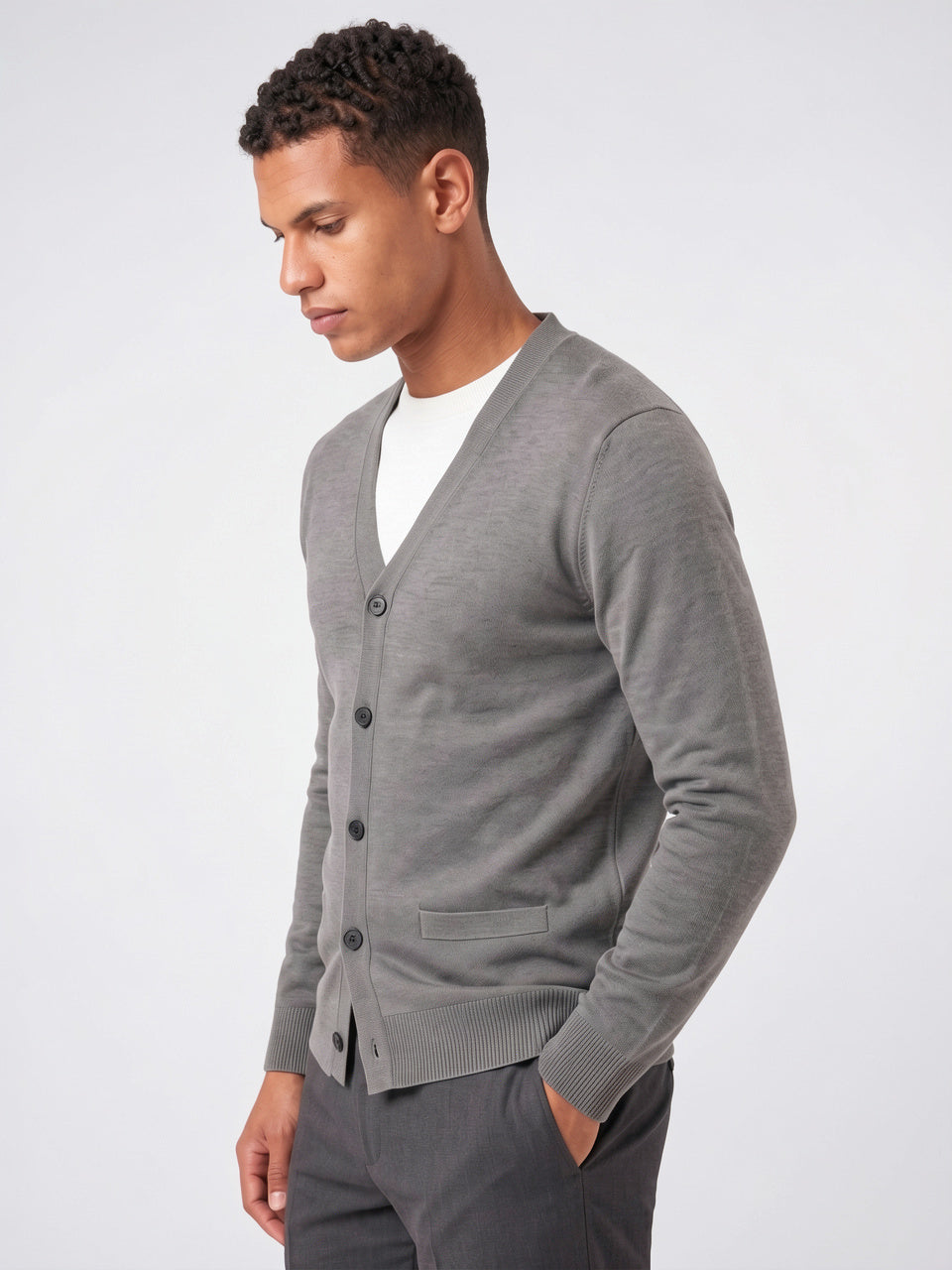 Pull Cardigan Maille Homme Boutonné Col V - 2