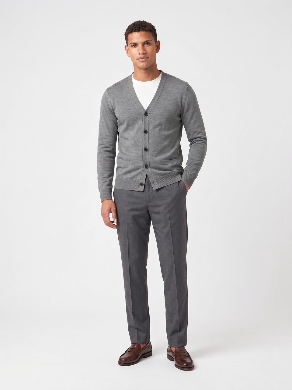 Pull Cardigan Maille Homme Boutonné Col V - 4