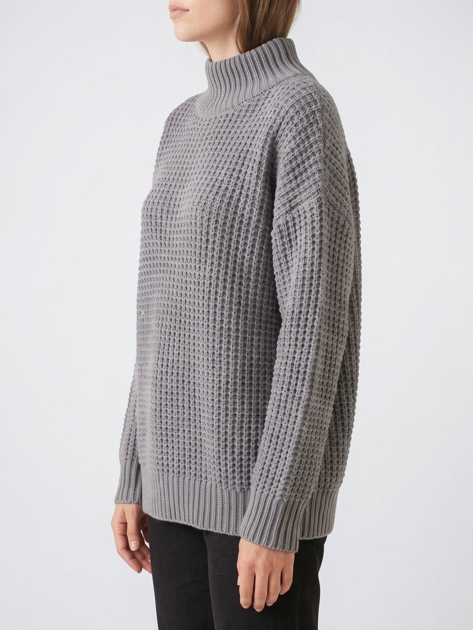 Pull Col Roulé Femme Oversize Épaule Tombée Tricot - 14