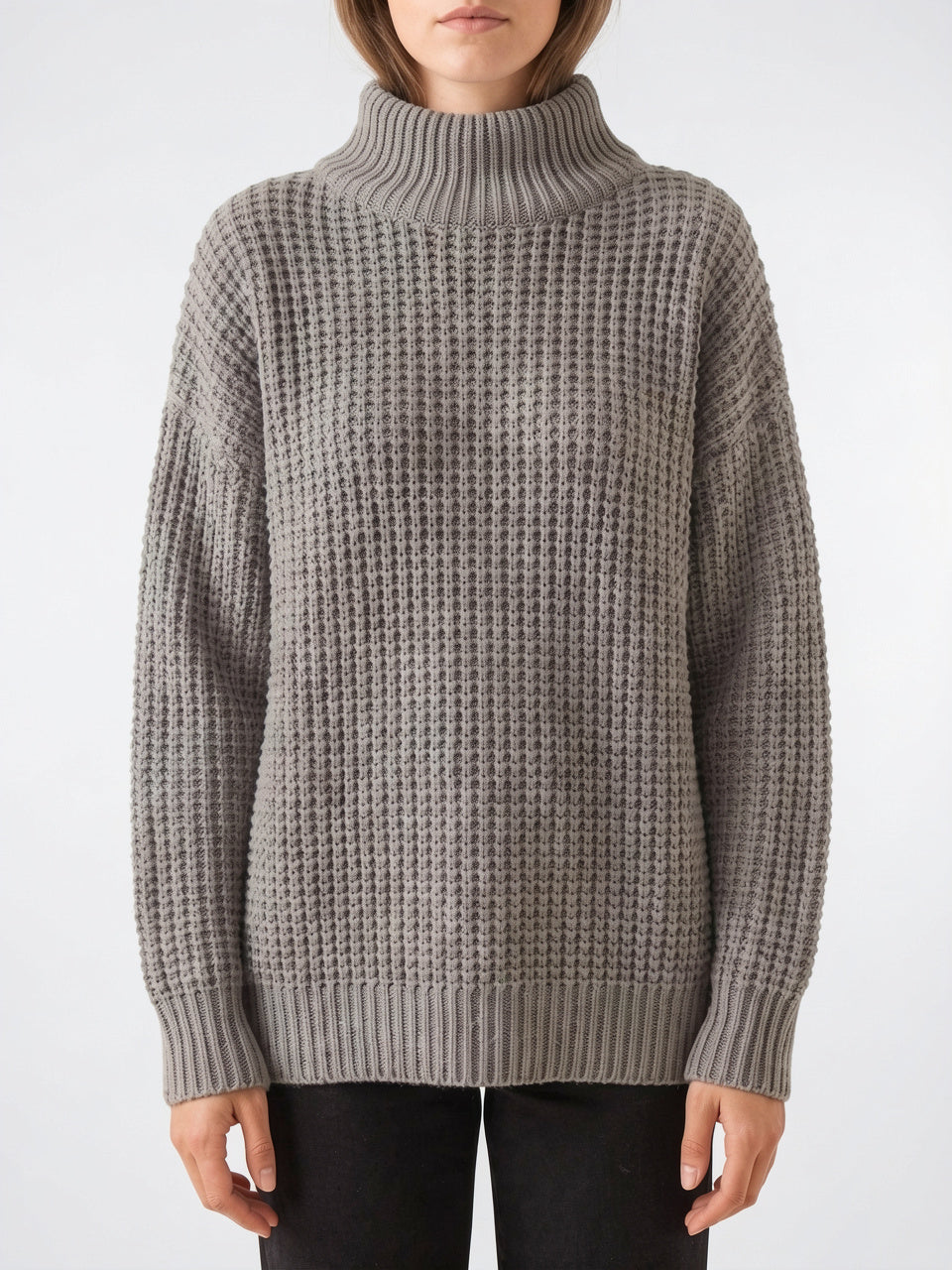 Pull Col Roulé Femme Oversize Épaule Tombée Tricot - 15