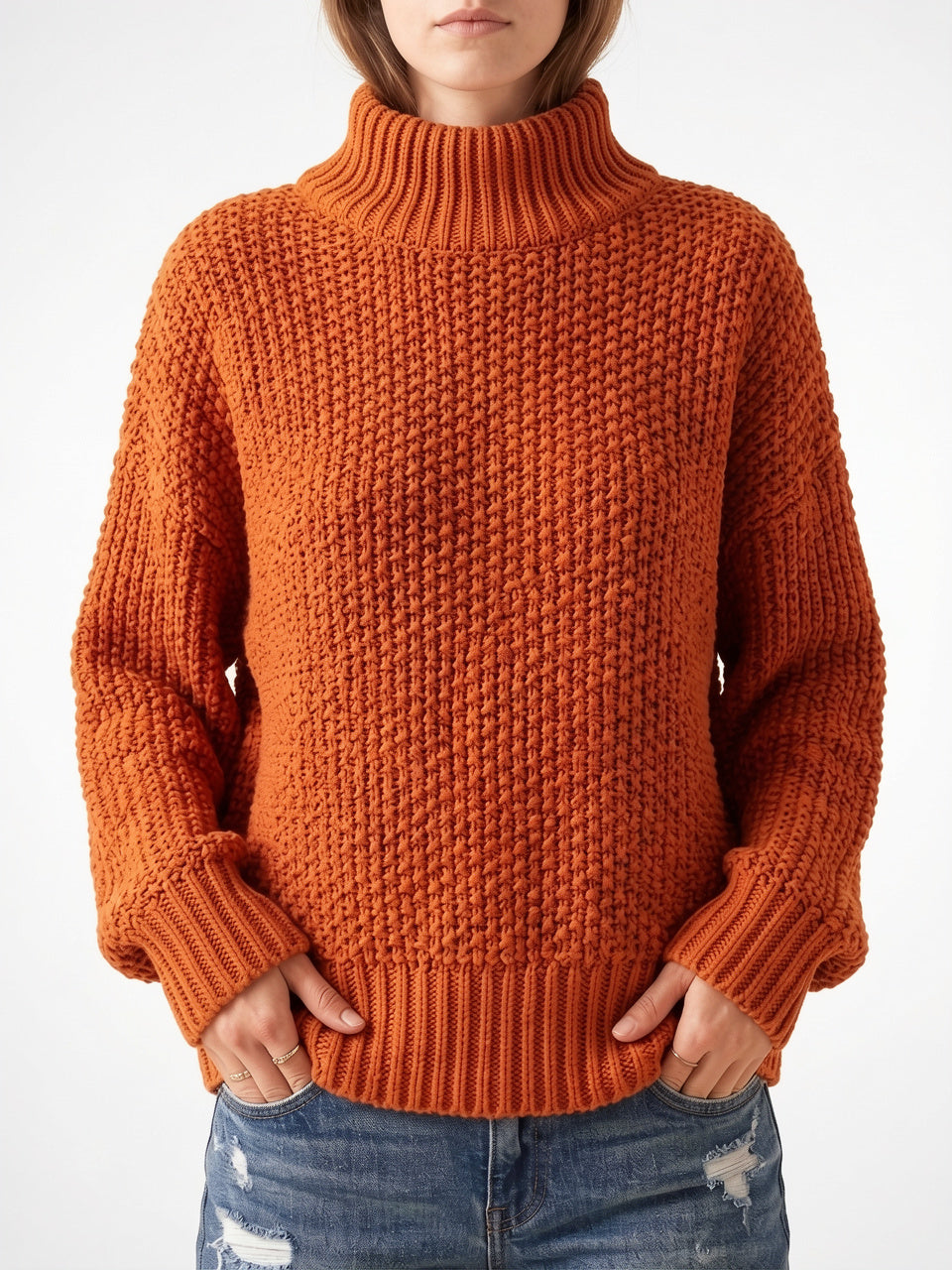 Pull Col Roulé Femme Oversize Épaule Tombée Tricot - 18