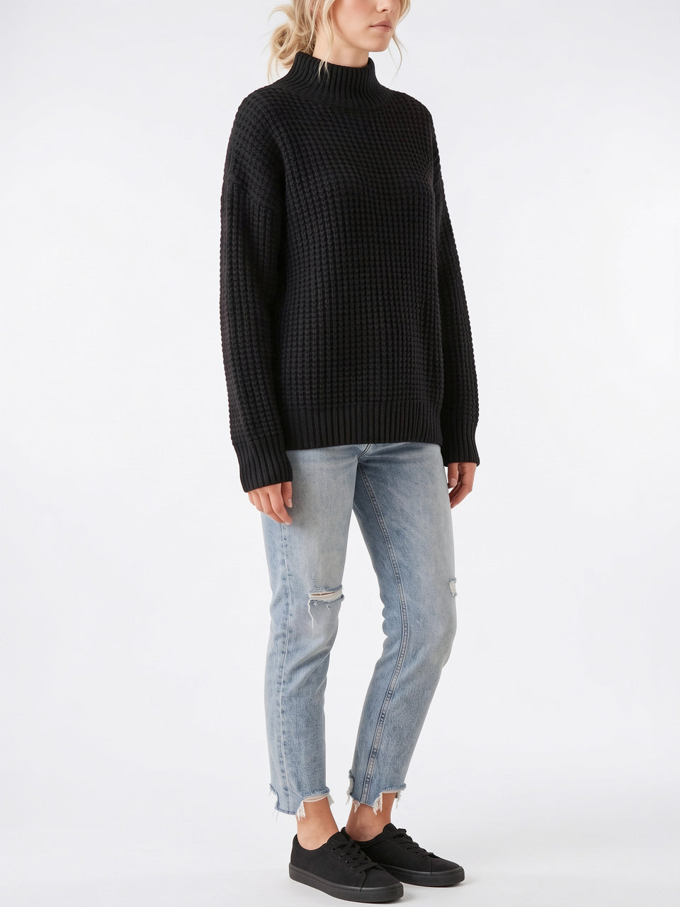 Pull Col Roulé Femme Oversize Épaule Tombée Tricot - 2