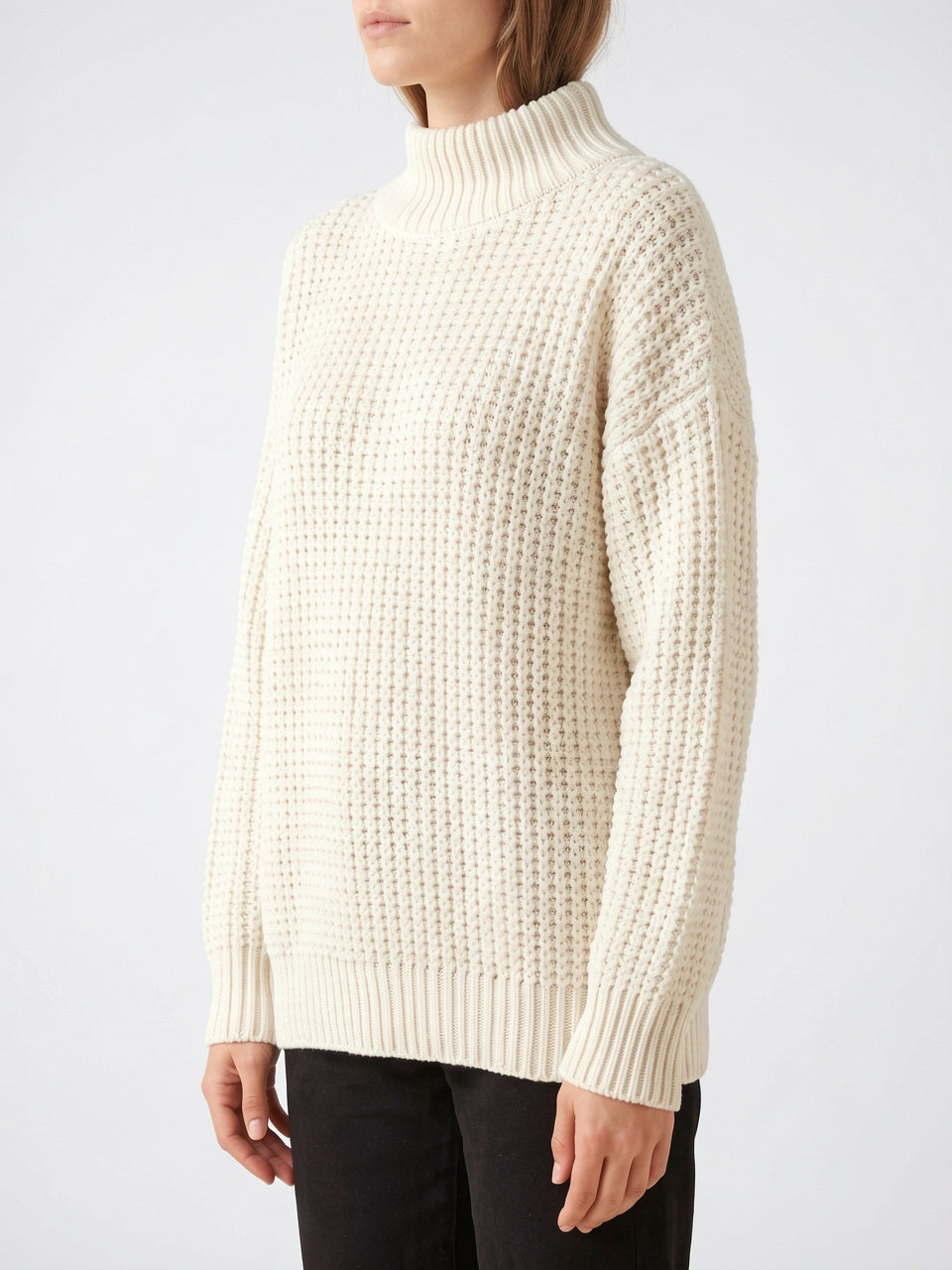 Pull Col Roulé Femme Oversize Épaule Tombée Tricot - 20