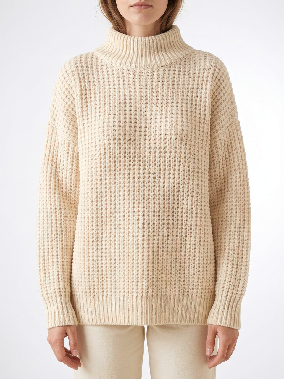 Pull Col Roulé Femme Oversize Épaule Tombée Tricot - 21