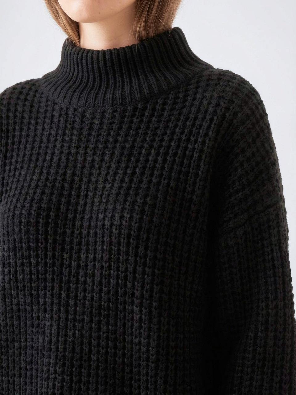 Pull Col Roulé Femme Oversize Épaule Tombée Tricot - 3