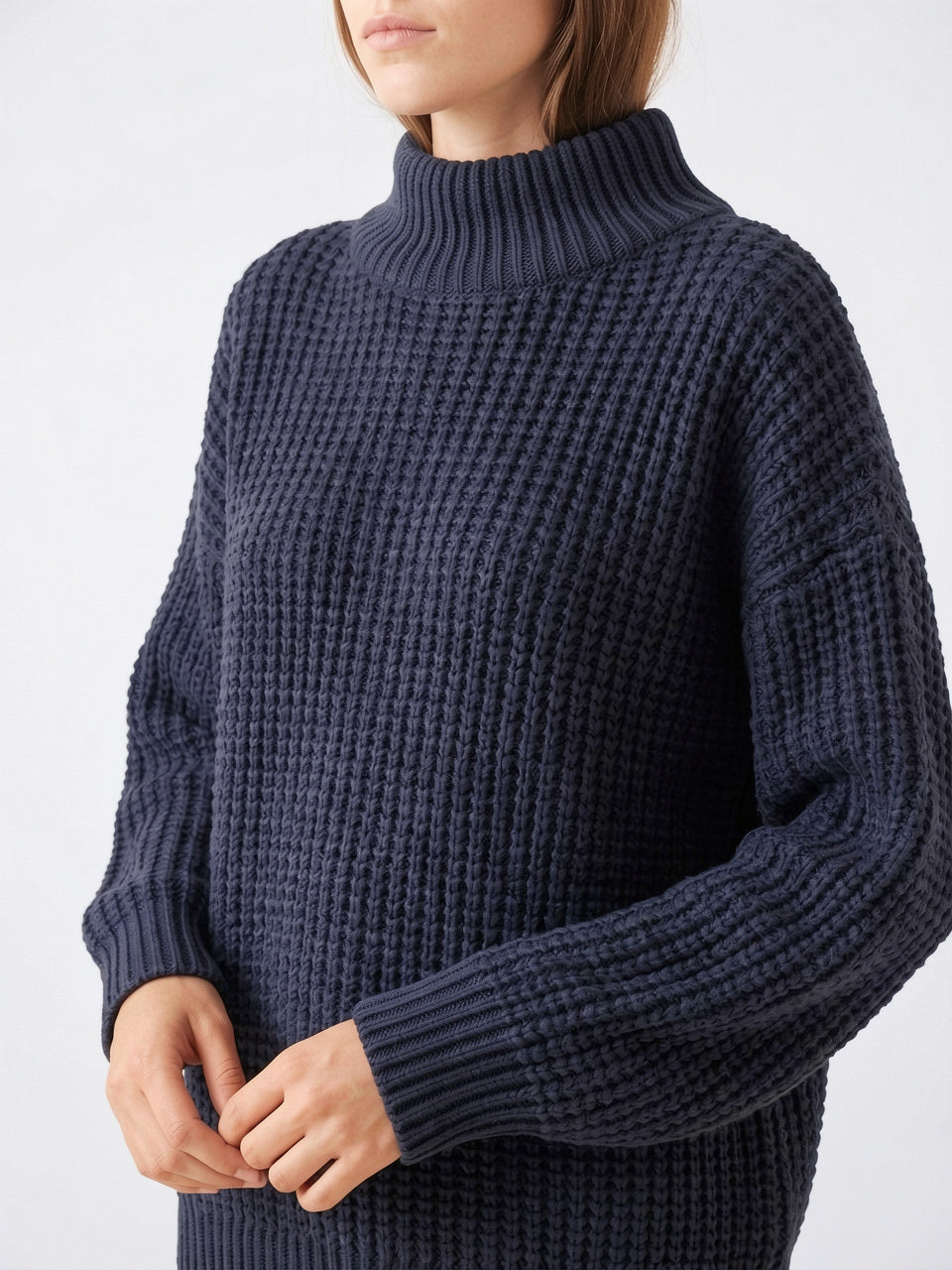 Pull Col Roulé Femme Oversize Épaule Tombée Tricot - 6