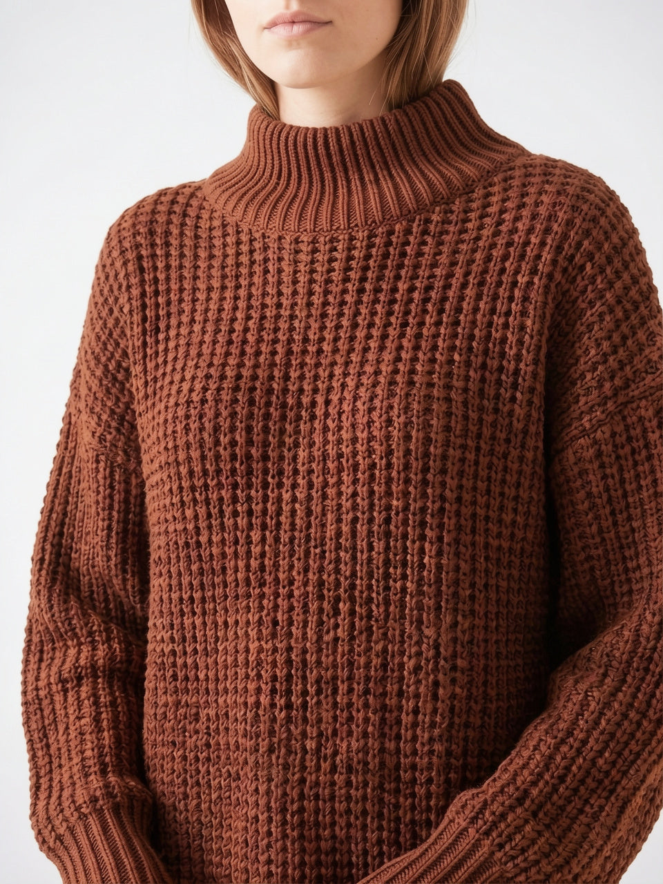 Pull Col Roulé Femme Oversize Épaule Tombée Tricot - 9