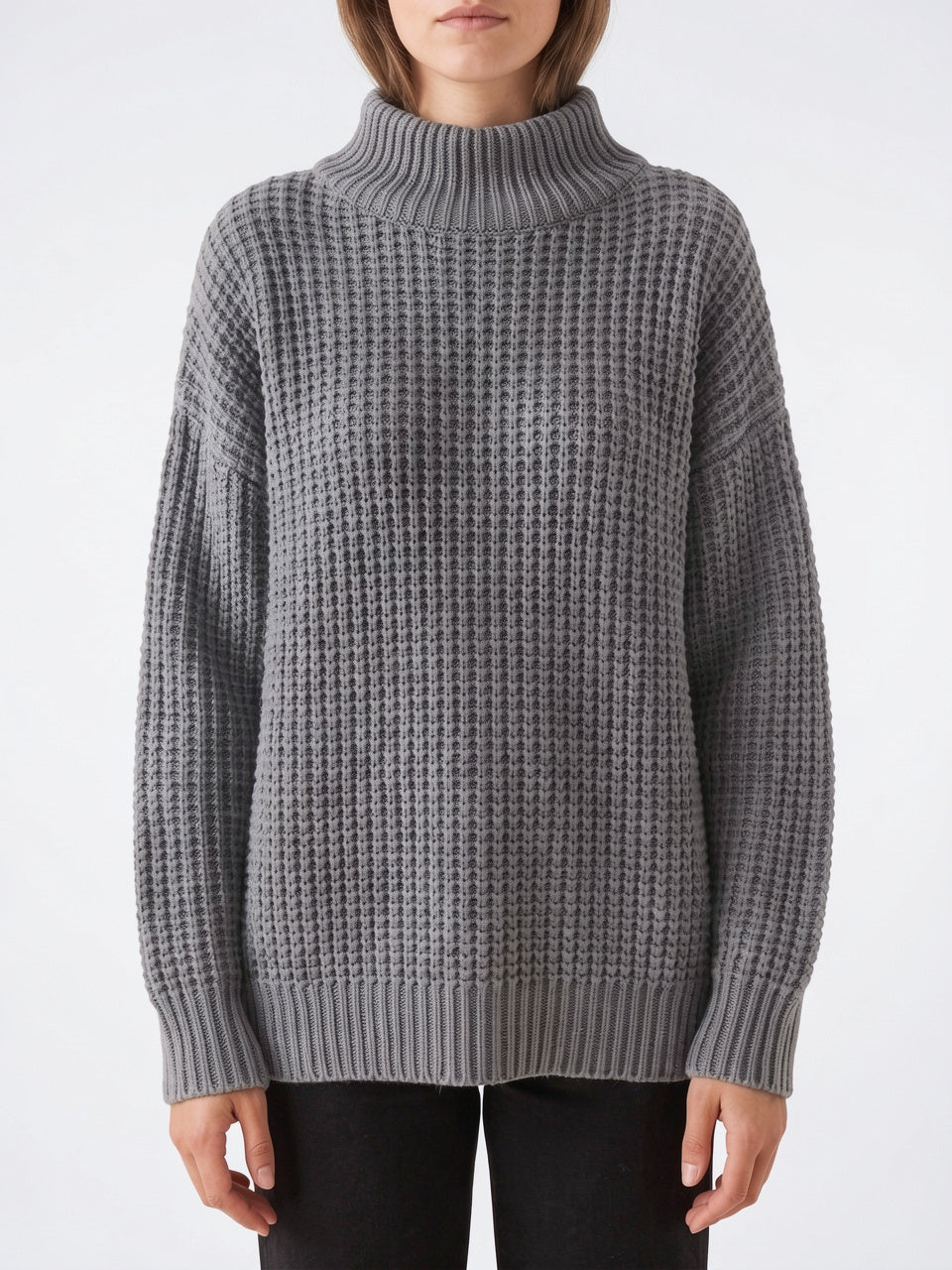 Pull Col Roulé Femme Oversize Épaule Tombée Tricot - Gris S