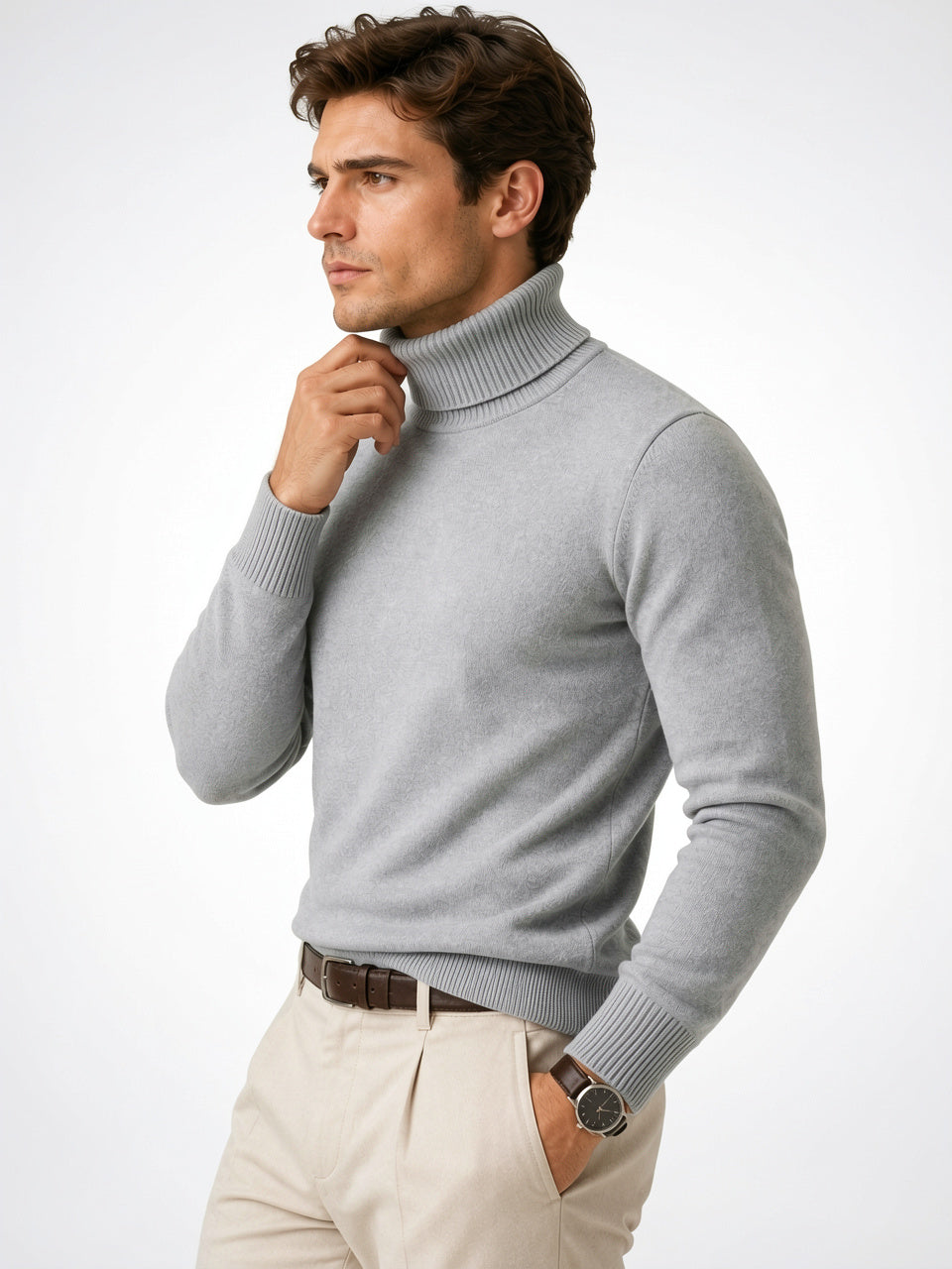 Pull Décontracté Homme Col Montant Maille Hiver Laine - 2