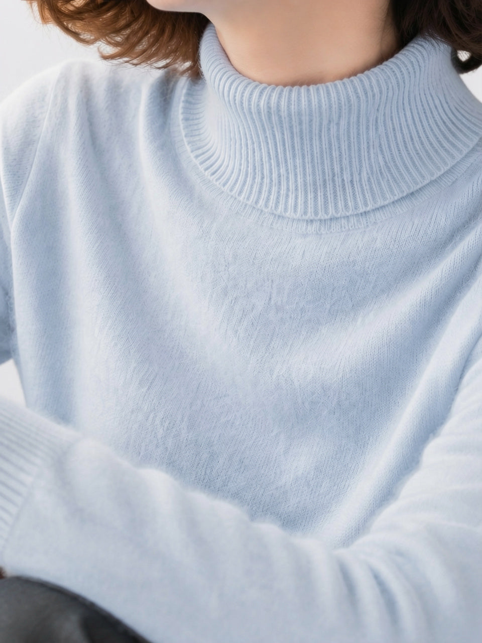 Pull Femme Vison Col Montant Cachemire Manches Longues - 3