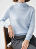 Pull Femme Vison Col Montant Cachemire Manches Longues - Bleu Ciel XS