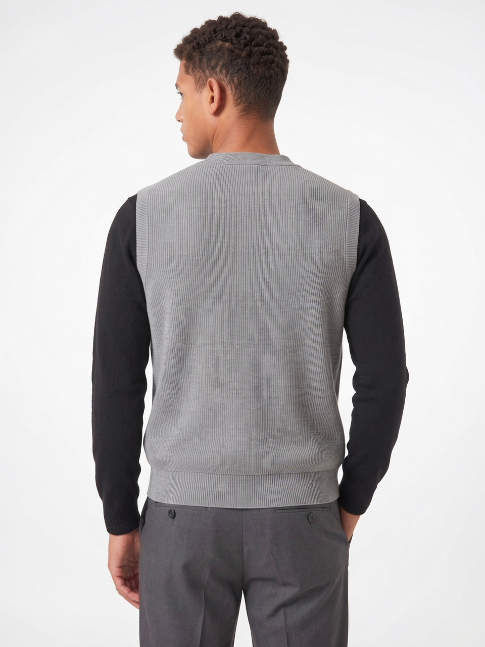 Pull Sans Manches Col V Homme Gilet Côtelé - 4