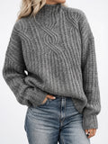 Pull Torsadé Tricot Col Montant Oversize - Gris XS