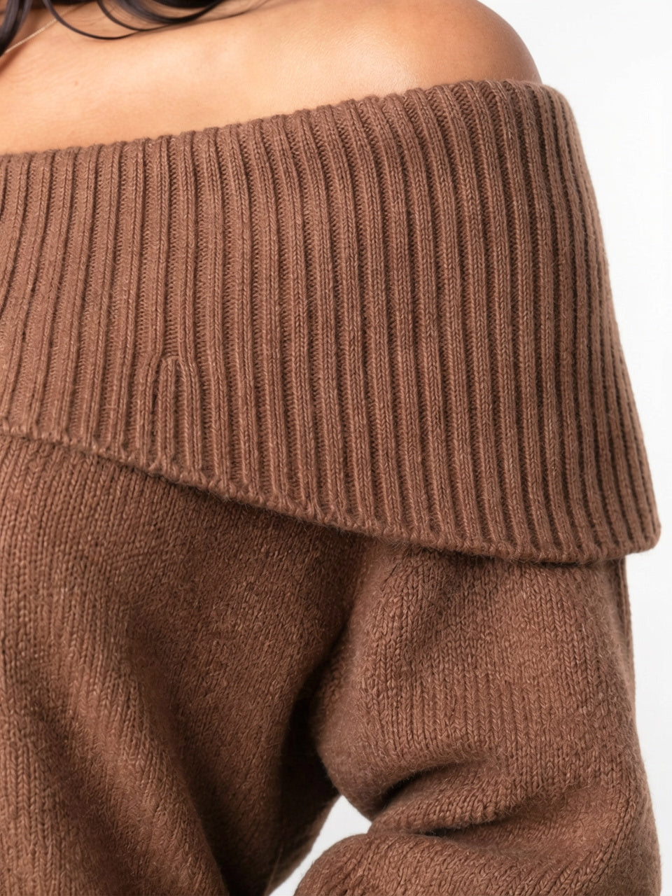 Pull Tricot Épaule Découverte Rabattu Côtelé Manches Longues - 5