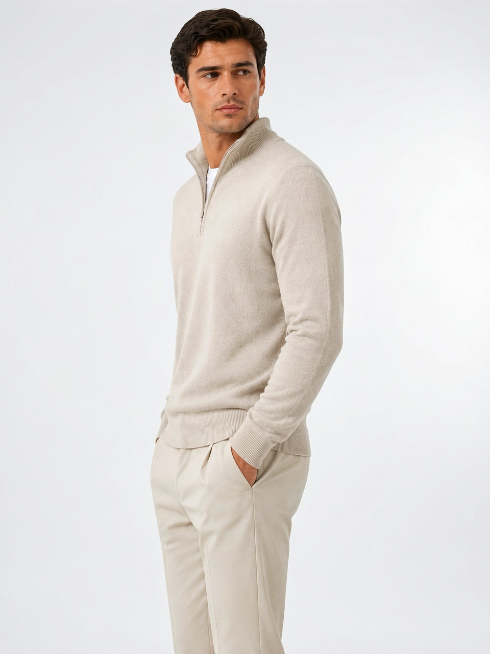 Pull Tricot Zippé Léger Pull-over Chaud Col Montant - 2