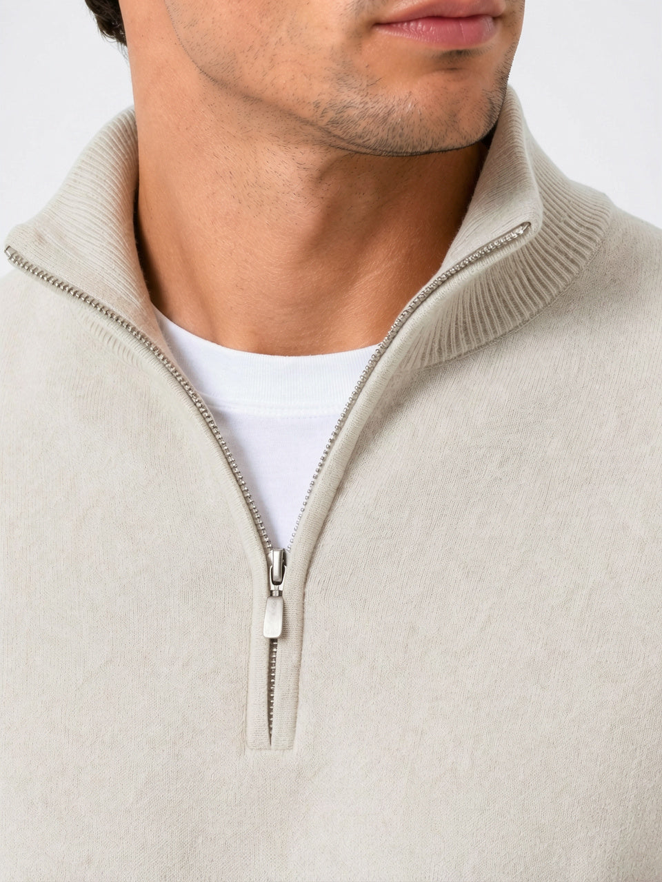 Pull Tricot Zippé Léger Pull-over Chaud Col Montant - 3