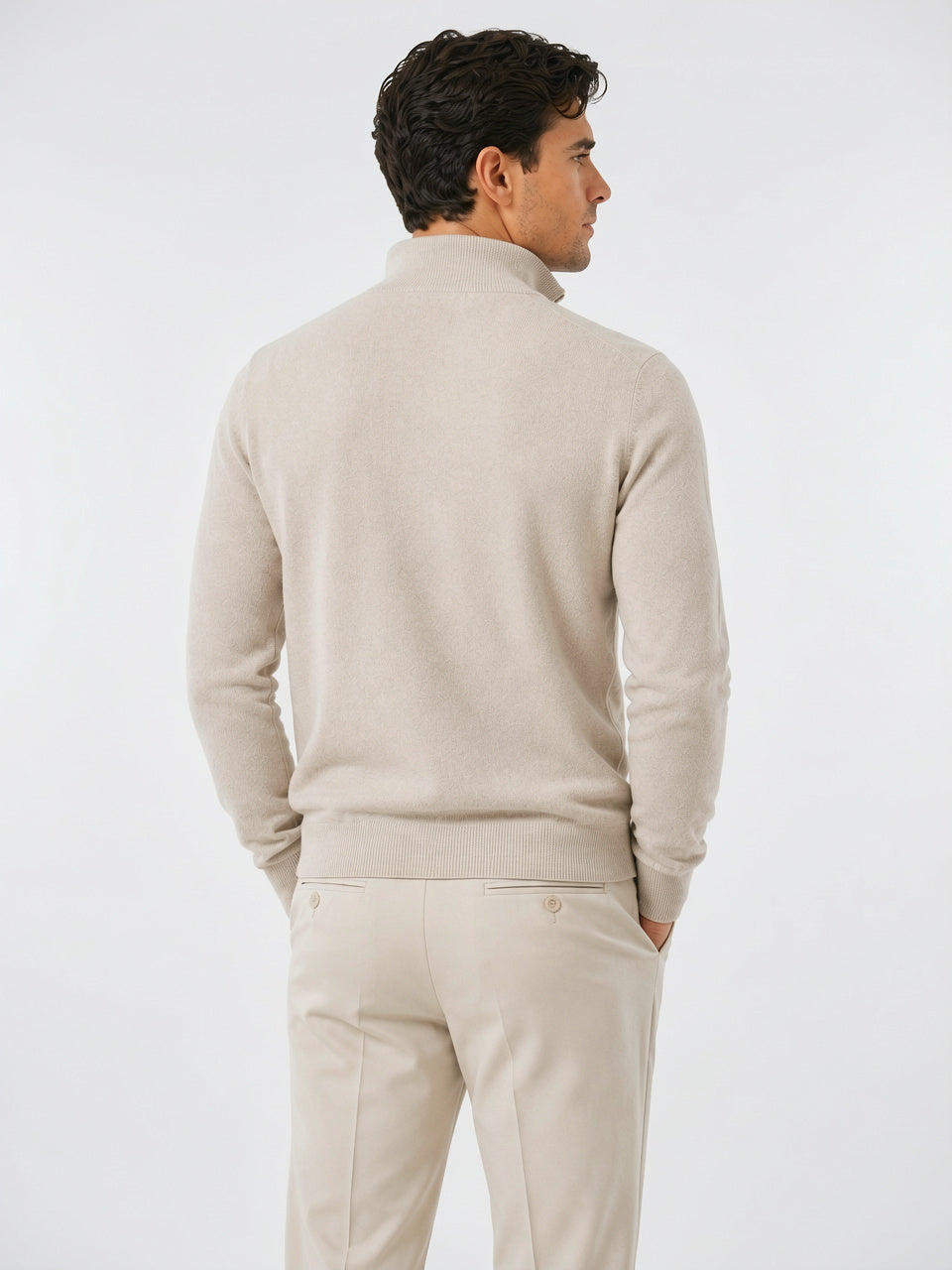Pull Tricot Zippé Léger Pull-over Chaud Col Montant - 4