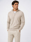 Pull Tricot Zippé Léger Pull-over Chaud Col Montant - Beige S