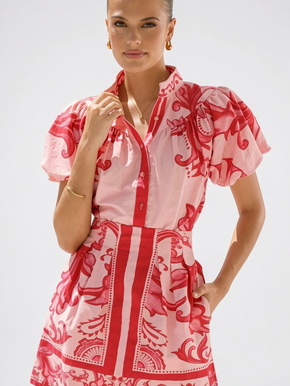 Robe 2 Pièces Lin Floral Manches Ballon Été - 10