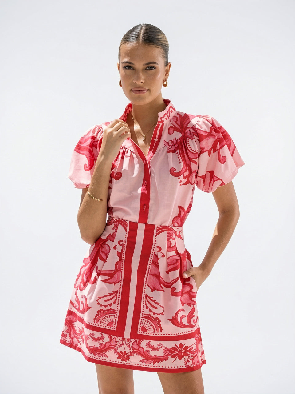 Robe 2 Pièces Lin Floral Manches Ballon Été - 12