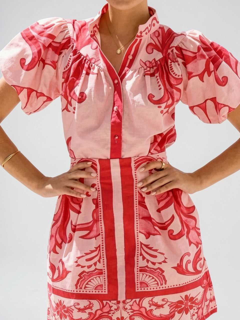 Robe 2 Pièces Lin Floral Manches Ballon Été - 16