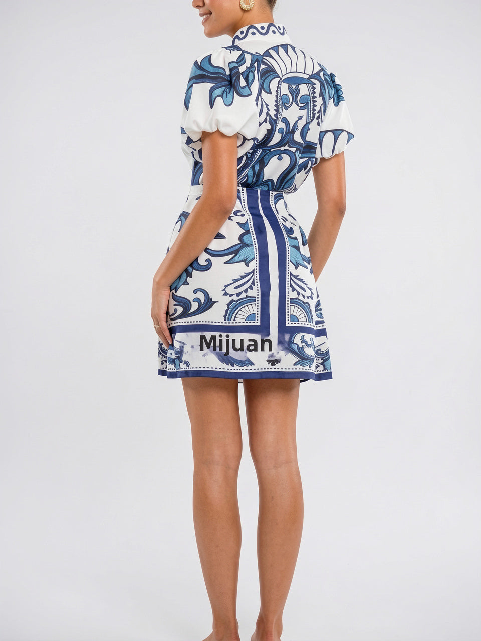Robe 2 Pièces Lin Floral Manches Ballon Été - 22