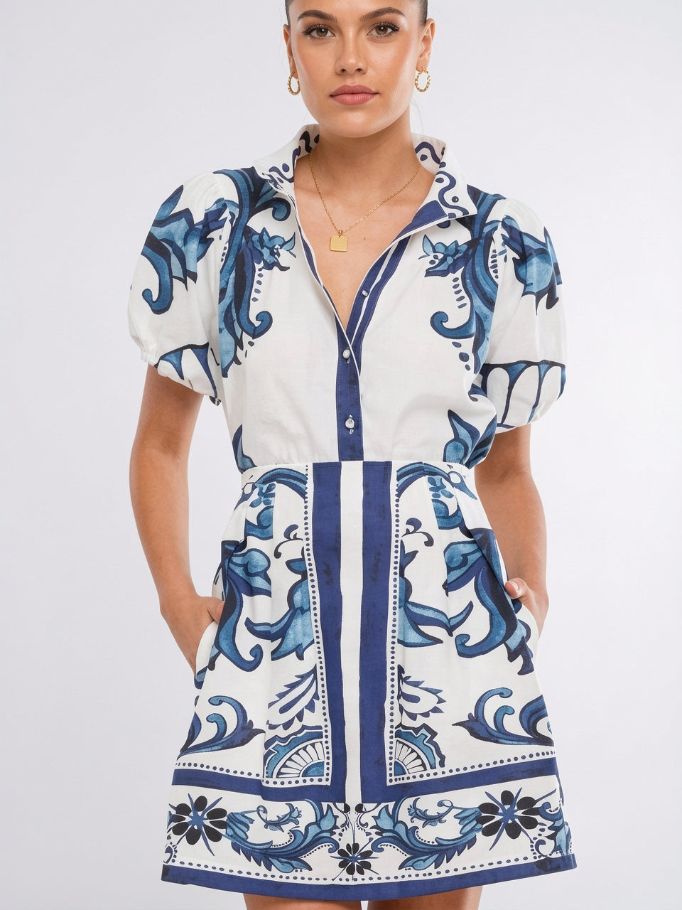 Robe 2 Pièces Lin Floral Manches Ballon Été - 24