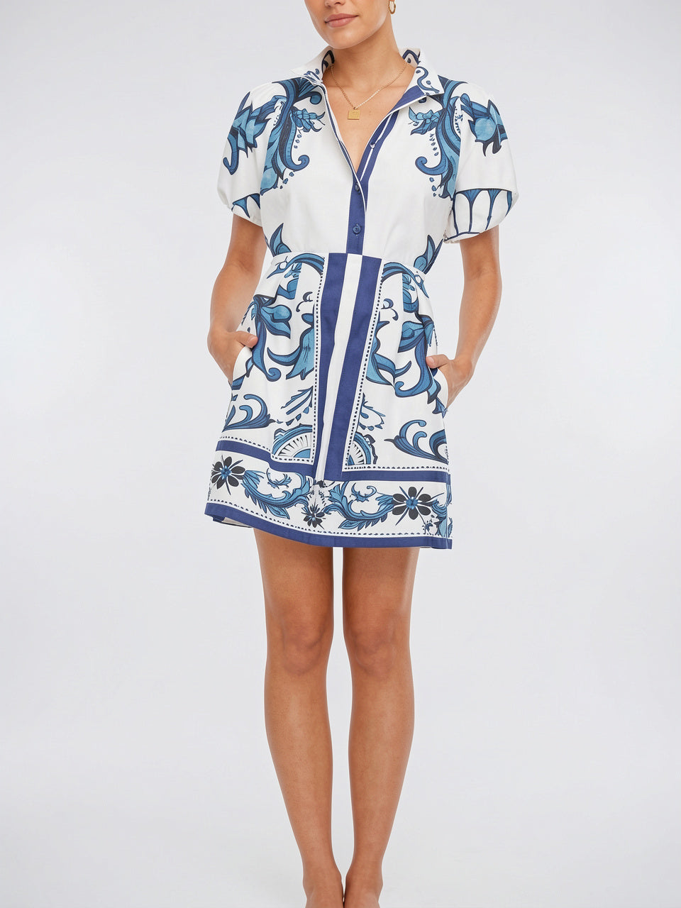Robe 2 Pièces Lin Floral Manches Ballon Été - 26