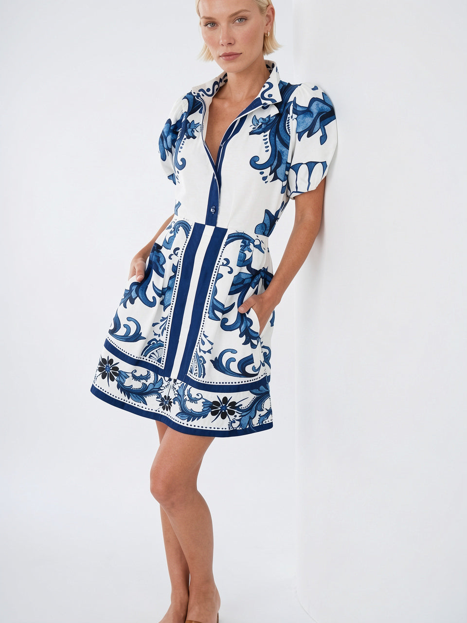 Robe 2 Pièces Lin Floral Manches Ballon Été - 5