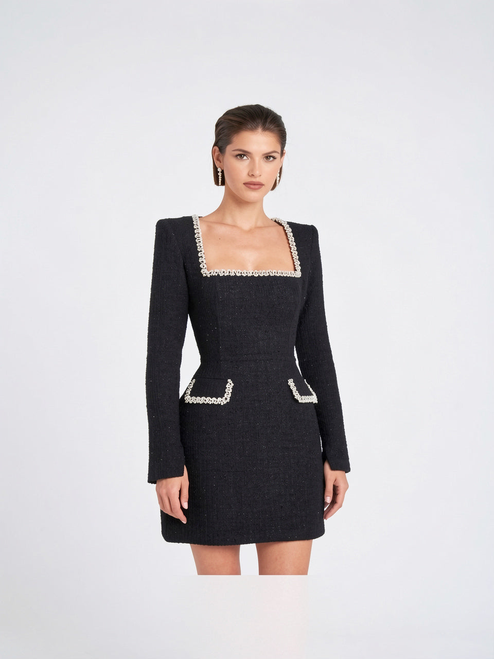 Robe Blazer Mini Tweed Perles Soirée Ajustée - 11