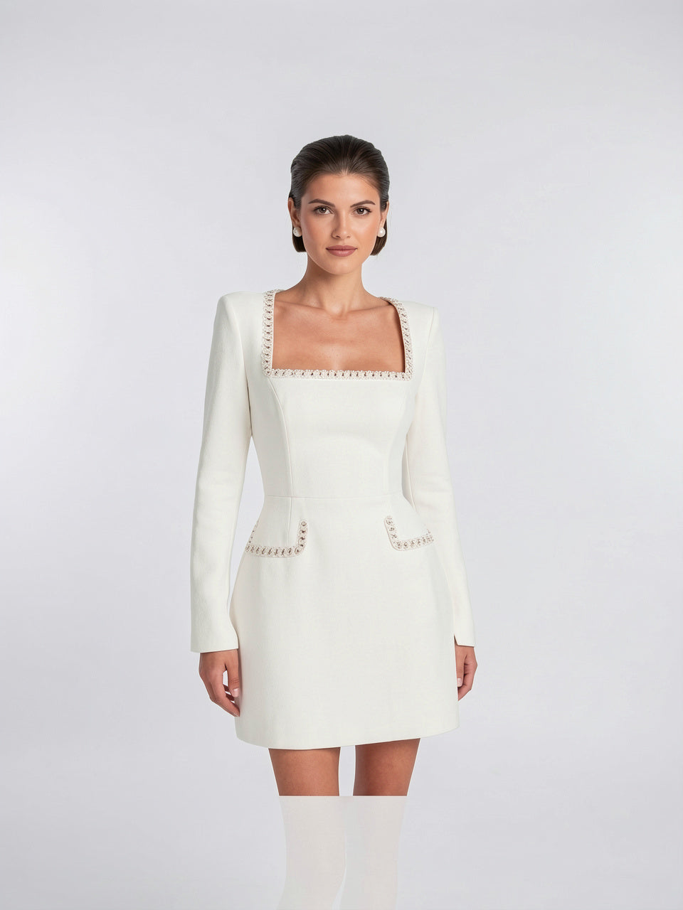 Robe Blazer Mini Tweed Perles Soirée Ajustée - 12